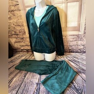 Juicy Couture LARGE Velour Bling Tracksuit 2 Piece Dark Green Size L NWT